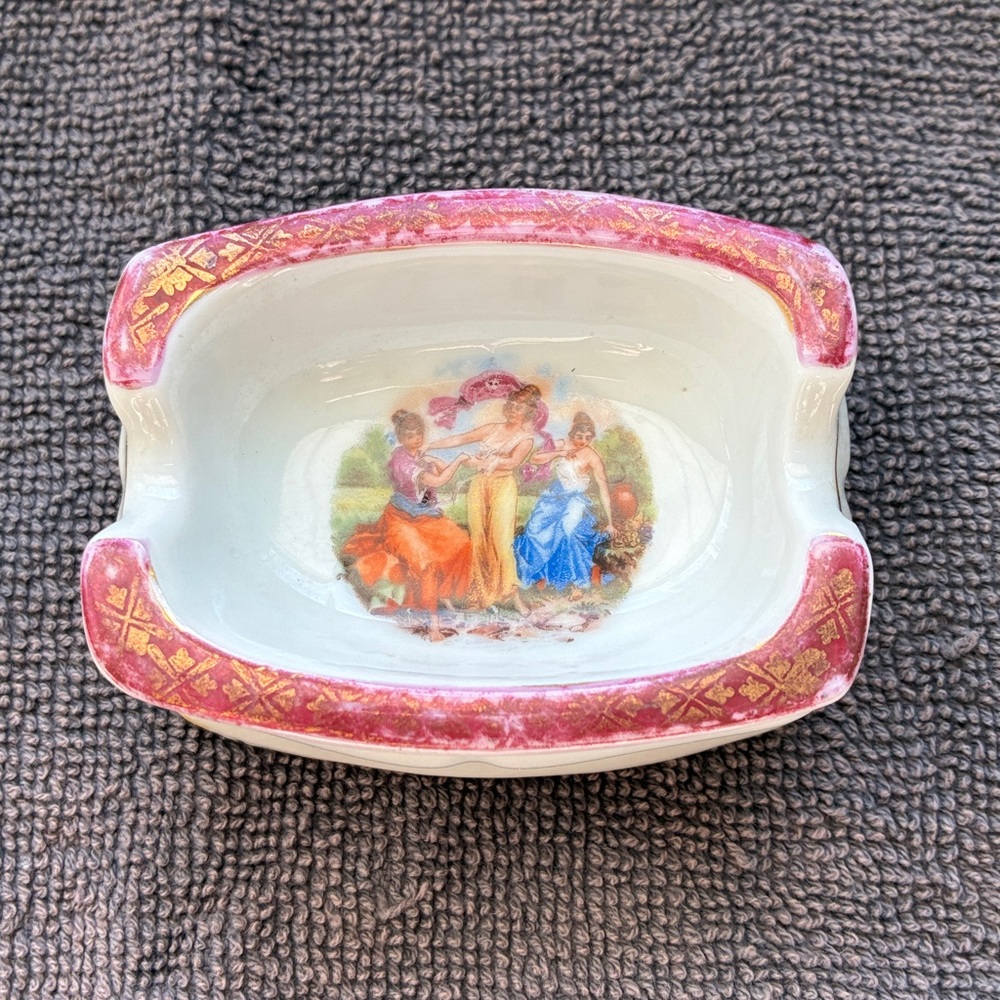 Limoges Vintage Ash Tray.  Decorative Dish with Pink And Gold Accents